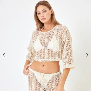 L*Space Cream Crochet Swim Coverup